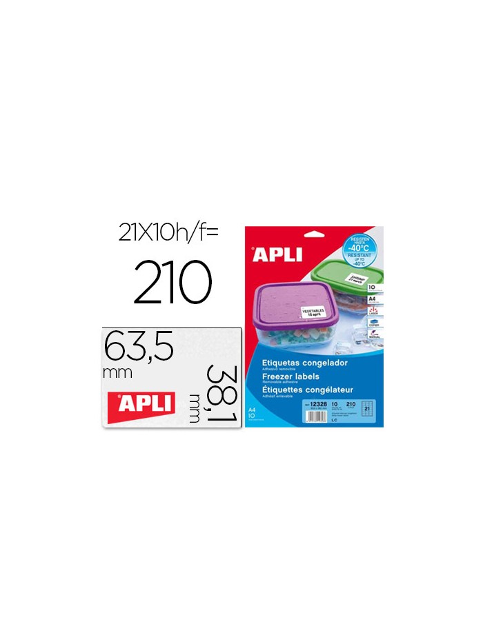 Etiqueta adhesiva apli 12328 tamaño 63,5x38,1 mm para congelados caja con 10 hojas a4 blancas directiva europea Etiqueta adhesiva apli 12328 tamaño 63,5x38,1 mm para congelados caja con 10 hojas a4 blancas directiva europea