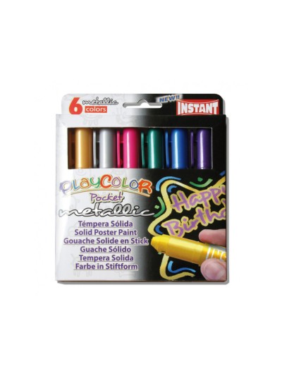 Tempera solida en barra playcolor pocket escolar caja de 6 colores metalizados