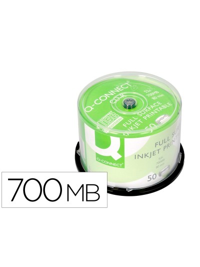 Cd-r q-connect con superficie 100% imprimible para inkjet capacidad 700mb duracion 80minvelocidad 52x bote de 50 unid