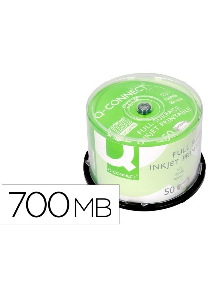 Cd-r q-connect con superficie 100% imprimible para inkjet capacidad 700mb duracion 80minvelocidad 52x bote de 50 unid