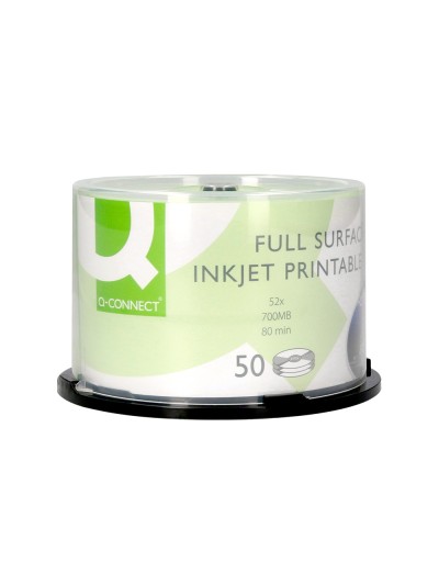 Cd-r q-connect con superficie 100% imprimible para inkjet capacidad 700mb duracion 80minvelocidad 52x bote de 50 unid
