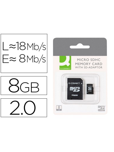 Memoria sd micro q-connect flash 8 gb clase 4 con adaptador