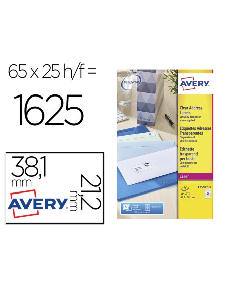 Etiqueta adhesivas resistente avery transparente 38,1x21,2 mm caja de 1625 unidades