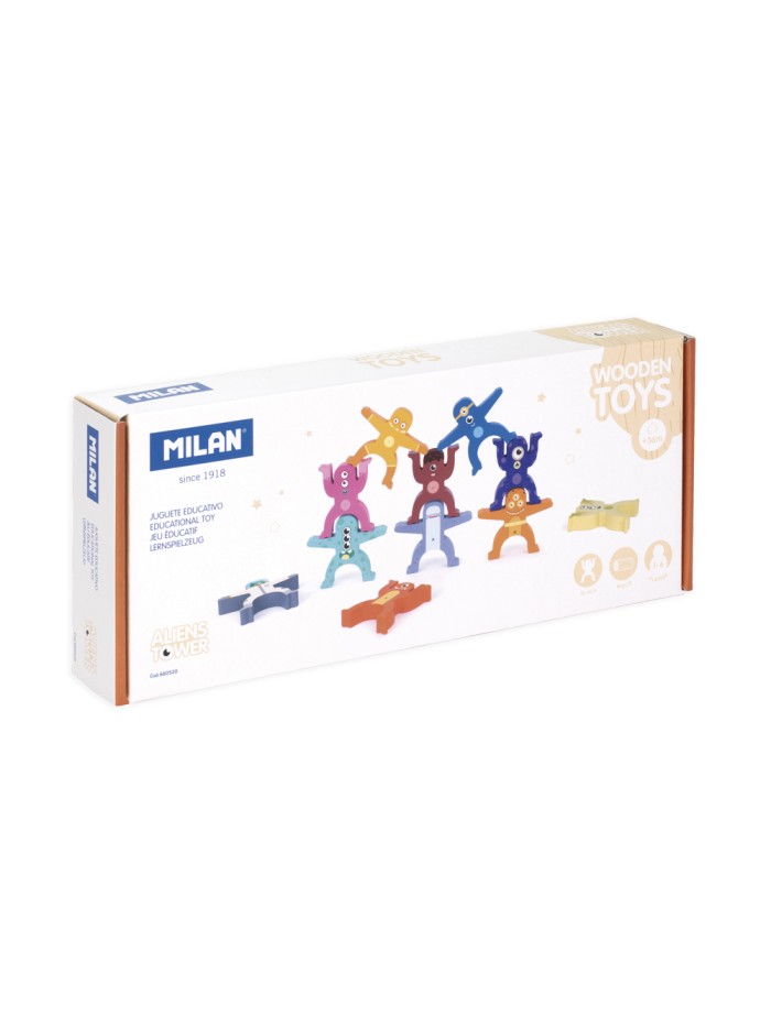 Juego educativo milan figuras madera apilables aliens tower Juego educativo milan figuras madera apilables aliens tower