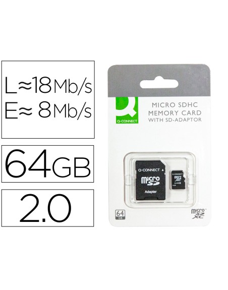 Memoria sd micro q-connect flash 64 gb clase 10 con adaptador