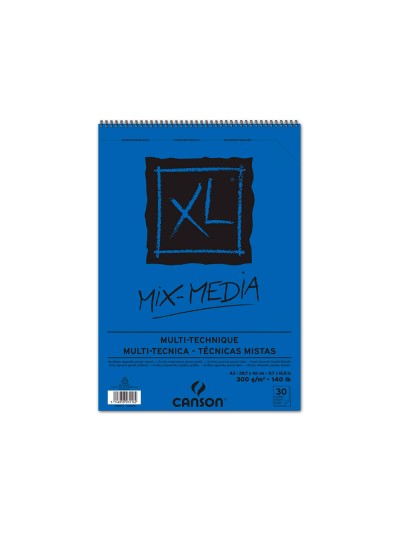 Bloc dibujo acuarela canson xl mix media grano medio din a3 microperforado espiral 29,7x42cm 30 hojas 300 gr/m2