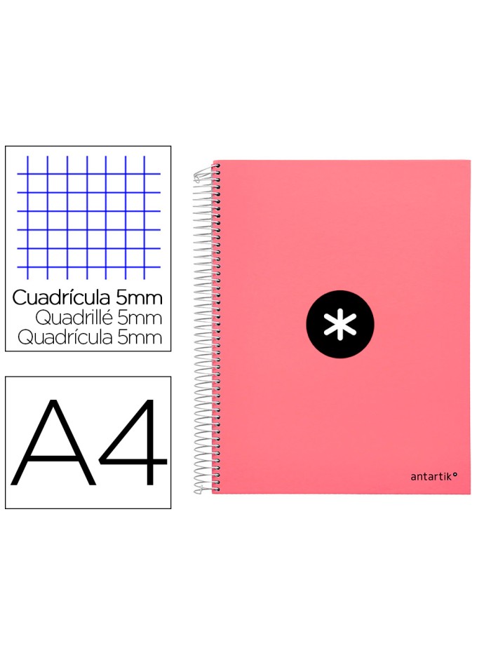 Cuaderno espiral a4 micro antartik tapa forrada 120h 90 gr cuadro 5mm 5 bandas 4 taladros color coral Cuaderno espiral a4 micro antartik tapa forrada 120h 90 gr cuadro 5mm 5 bandas 4 taladros color coral