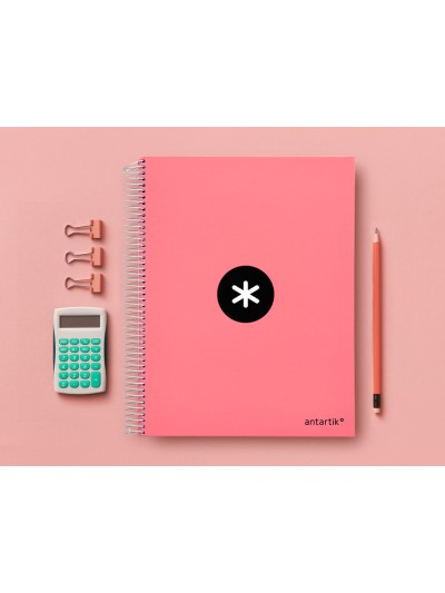Cuaderno espiral a4 micro antartik tapa forrada 120h 90 gr cuadro 5mm 5 bandas 4 taladros color coral