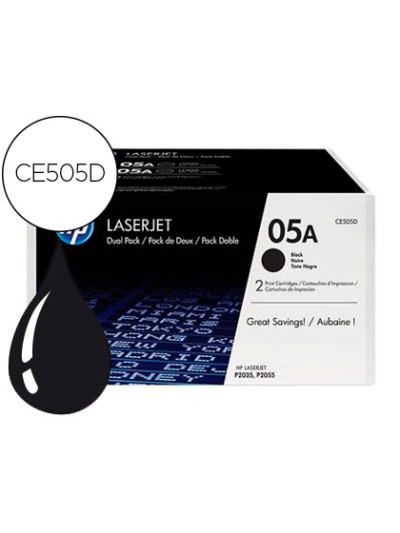 Toner hp 05a laserjet p2033 / 2035 / 2036 / 2037 / 2054 / 2055 / 2056 / 2057 negro pack de 2 unidades 2.300 pag