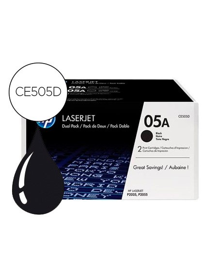 Toner hp 05a laserjet p2033 / 2035 / 2036 / 2037 / 2054 / 2055 / 2056 / 2057 negro pack de 2 unidades 2.300 pag