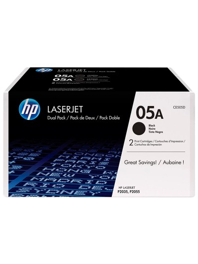 Toner hp 05a laserjet p2033 / 2035 / 2036 / 2037 / 2054 / 2055 / 2056 / 2057 negro pack de 2 unidades 2.300 pag