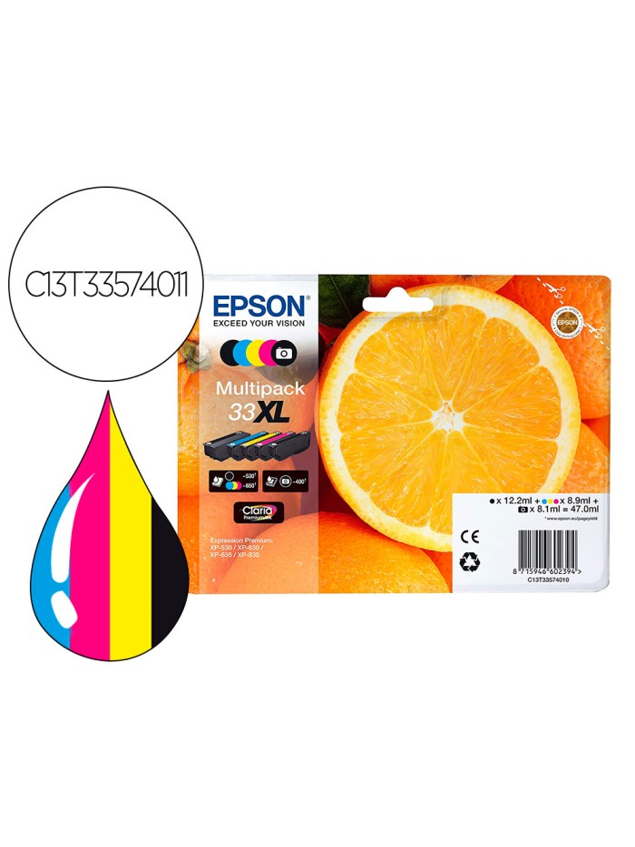 Ink-jet epson expression premium t3357 33xl xp-530 / xp-630 / xp-640 / xp-830 / xp-900 multipack 5 colores Ink-jet epson expression premium t3357 33xl xp-530 / xp-630 / xp-640 / xp-830 / xp-900 multipack 5 colores