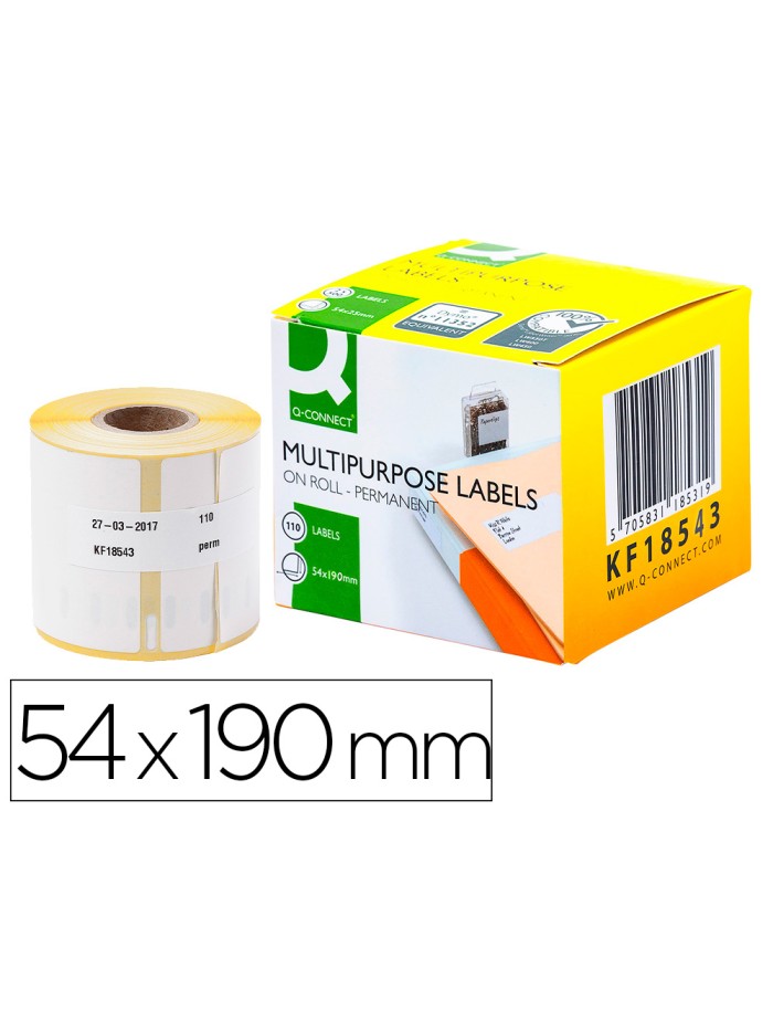 Etiqueta adhesiva q-connect kf18543 compatible dymo 99019 tamaño 54x190 mm caja con 110 etiquetas Etiqueta adhesiva q-connect kf18543 compatible dymo 99019 tamaño 54x190 mm caja con 110 etiquetas