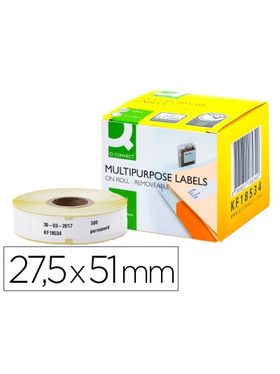 Etiqueta adhesiva removible q-connect kf18534 compatible dymo 11355 tamaño 27,5x51 mm caja con 500 etiquetas