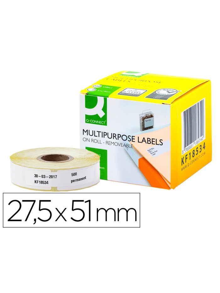 Etiqueta adhesiva removible q-connect kf18534 compatible dymo 11355 tamaño 27,5x51 mm caja con 500 etiquetas Etiqueta adhesiva removible q-connect kf18534 compatible dymo 11355 tamaño 27,5x51 mm caja con 500 etiquetas