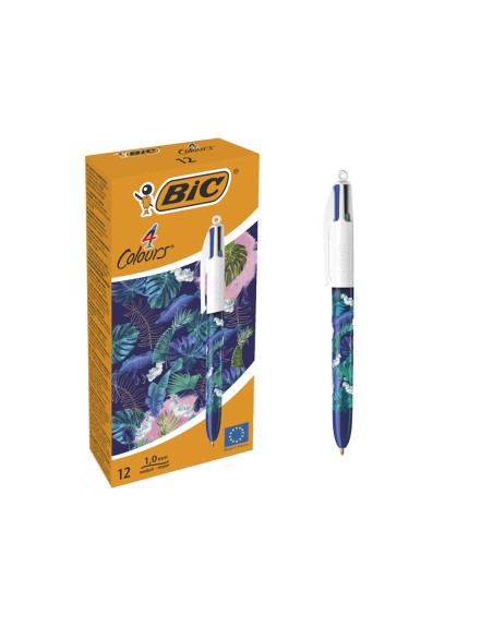 Boligrafo bic cuatro colores botanico punta de 1 mm caja de 12 unidades