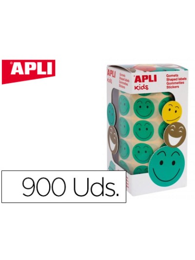 Gomets apli autoadhesivo smile verde cara feliz rollo de 900 unidades