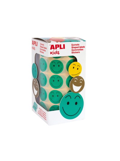 Gomets apli autoadhesivo smile verde cara feliz rollo de 900 unidades