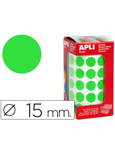 Gomets autoadhesivos circulares 15 mm verde en rollo con 2832 unidades