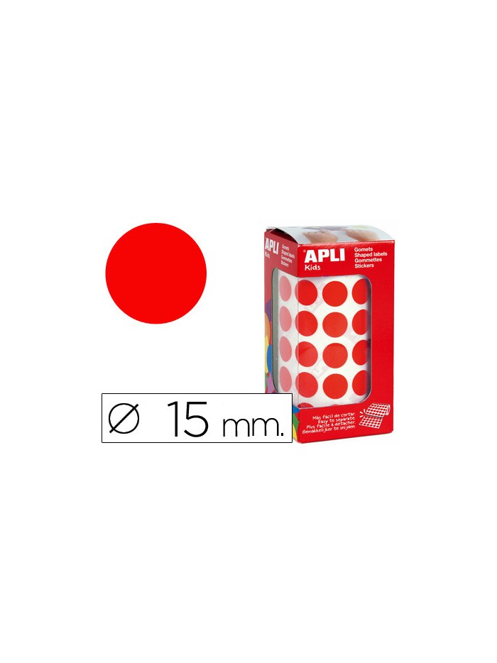 Gomets autoadhesivos circulares 15 mm rojo rollo de 2832 unidades Gomets autoadhesivos circulares 15 mm rojo rollo de 2832 unidades