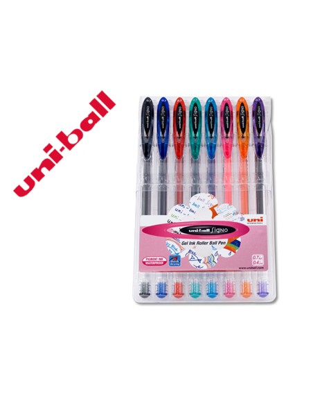 Boligrafo uni ball um-120 signo 0,7 mm tinta gel estuche de 8 colores basicos