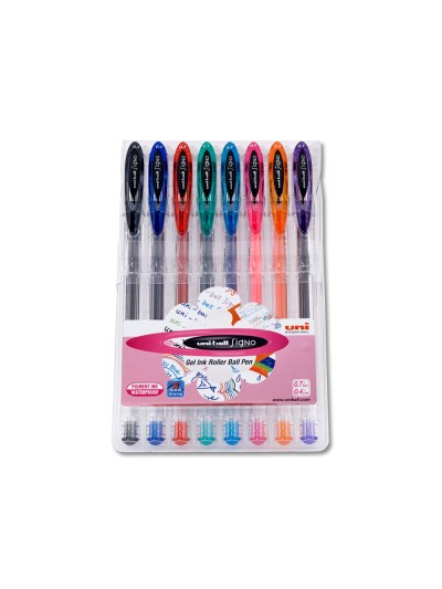 Boligrafo uni ball um-120 signo 0,7 mm tinta gel estuche de 8 colores basicos