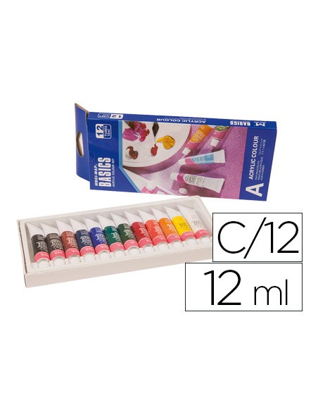 Pintura acrilica artist caja carton de 12 colores surtidos tubo de 12 ml
