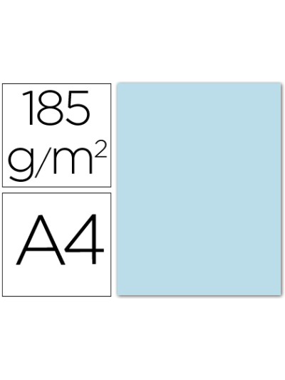 Cartulina guarro din a4 azul cielo 185 gr paquete 50 hojas