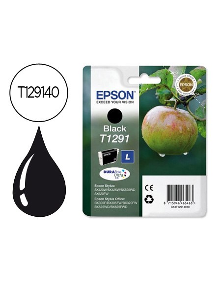 Ink-jet epson stylus t1291 negro sx420w / 425w / office bx305f / bx320f -alta capacidad-