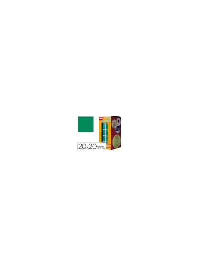 Gomets autoadhesivos cuadrados 20x20 mm verde rollo de 1770 unidades