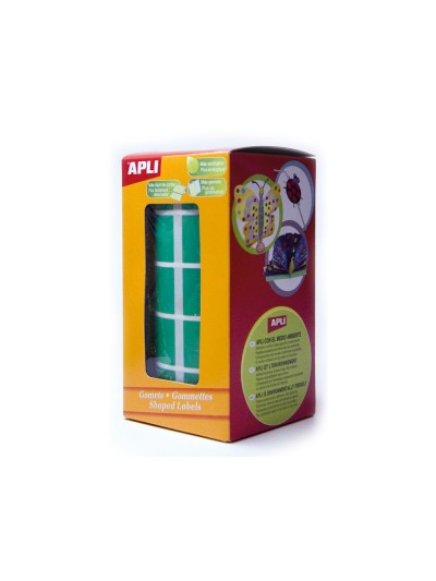 Gomets autoadhesivos cuadrados 20x20 mm verde rollo de 1770 unidades