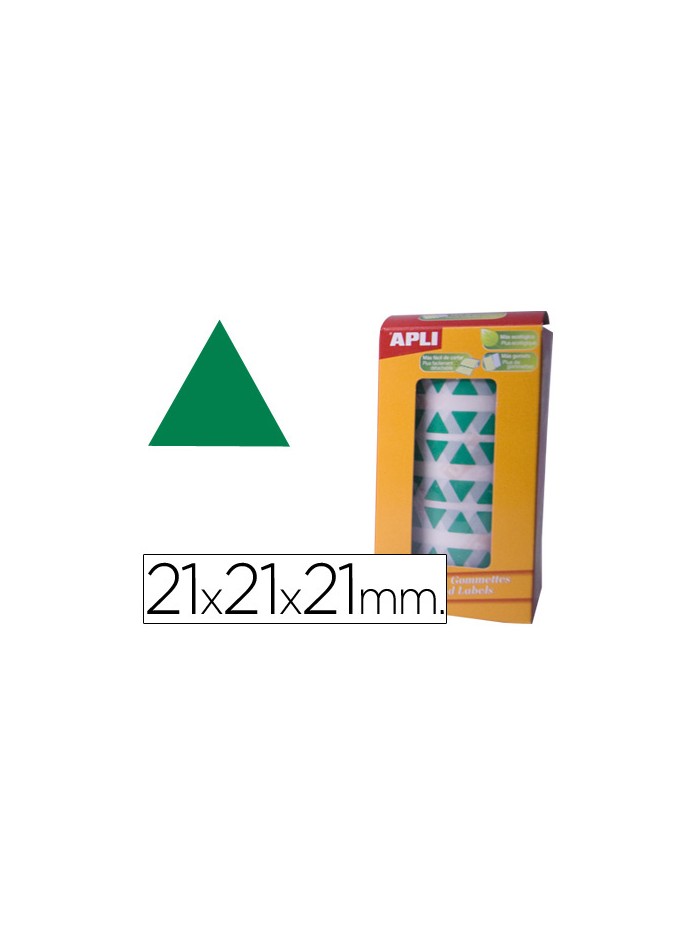 Gomets autoadhesivos triangulares 21x21x21 mm verde rollo de 2832 unidades Gomets autoadhesivos triangulares 21x21x21 mm verde rollo de 2832 unidades