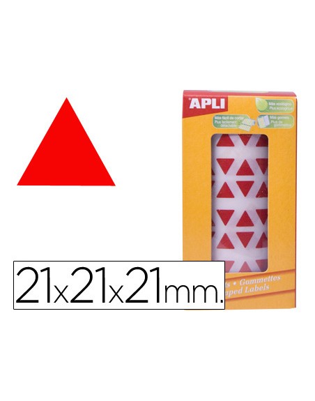 Gomets autoadhesivos triangulares 21x21x21 mm rojo rollo de 2832 unidades