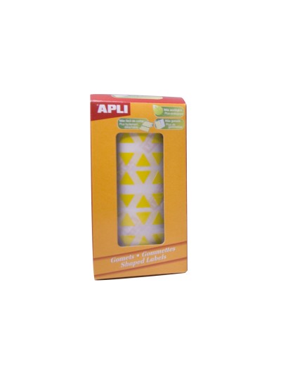 Gomets autoadhesivos triangulares 21x21x21mm amarillo rollo de 2832 unidades