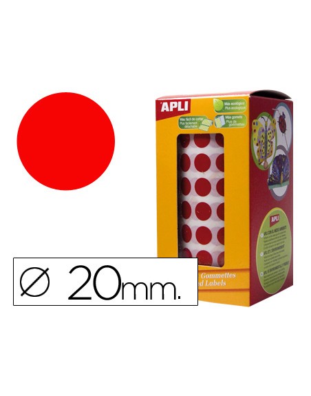Gomets autoadhesivos circulares 20mm rojo rollo de 1770 unidades