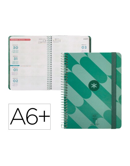 Agenda espiral antartik pattern a6+ 2025 semana vista color verde papel 80 gr