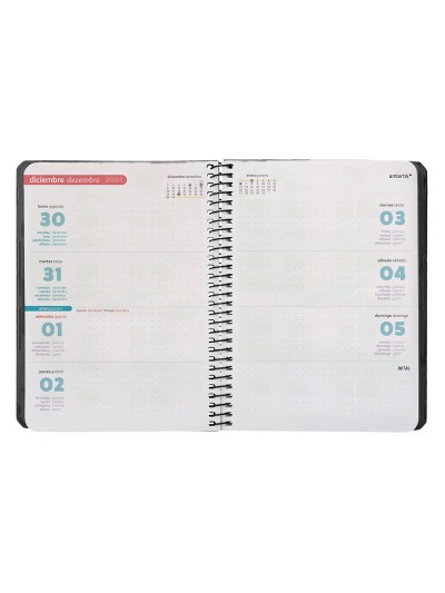 Agenda espiral antartik pattern a6+ 2025 semana vista color negro papel 80 gr