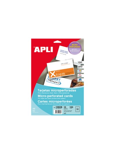 Tarjeta de visita apli microperforada 200 gr acabado mate 90x50,8 mm impresora ink-jet y laser