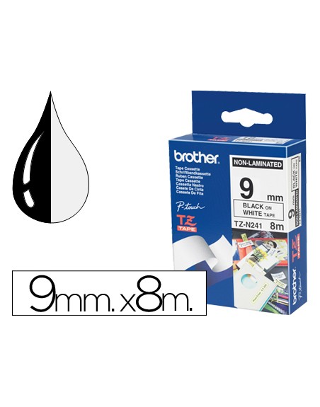 Cinta brother tzen231 negro sobre blanco 9 mm no laminada