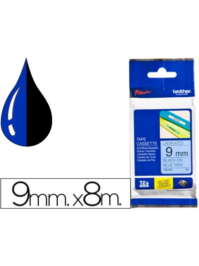 Cinta brother tze-521 azul-negro 9mm longitud 8mt