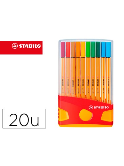 Rotulador stabilo punta de fibra point 88 color parade estuche de 20 unidades colores surtidos