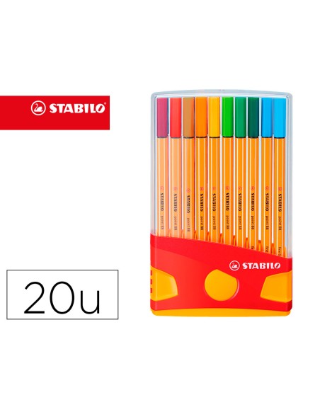 Rotulador stabilo punta de fibra point 88 color parade estuche de 20 unidades colores surtidos