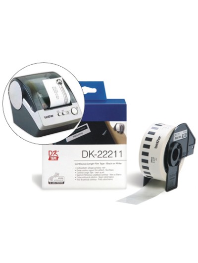 Etiqueta brother dk22211 cinta plastica continua adhesiva blanca 29mmx15,24mts