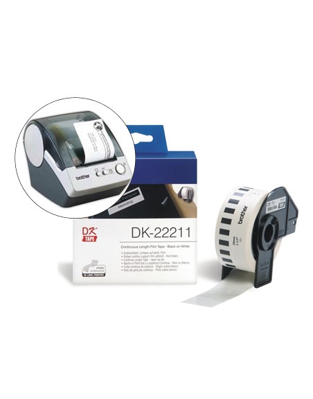 Etiqueta brother dk22211 cinta plastica continua adhesiva blanca 29mmx15,24mts
