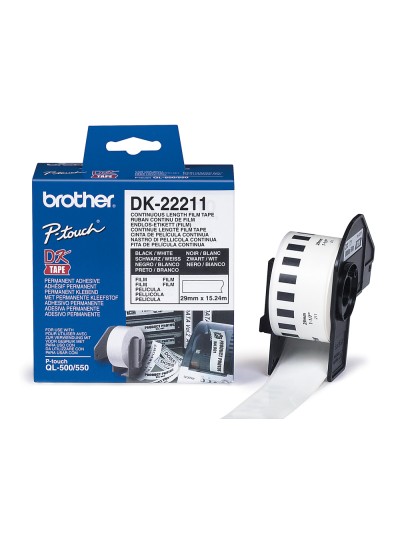 Etiqueta brother dk22211 cinta plastica continua adhesiva blanca 29mmx15,24mts