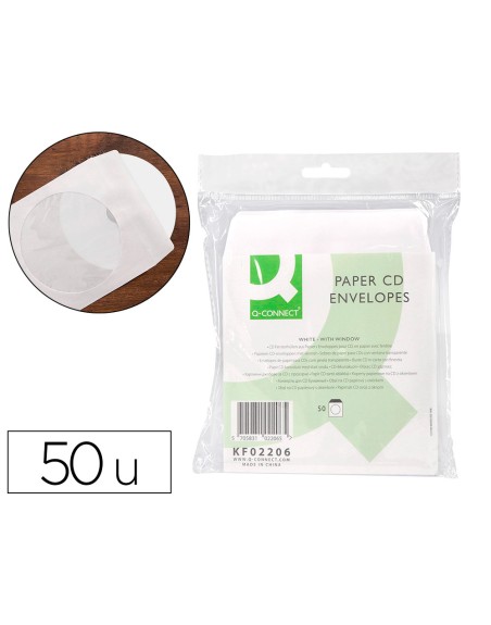 Sobre para cd q-connect con ventana transparente y solapa -pack de 50 unidades