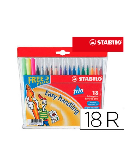 Rotulador escolar stabilo trio a-z bolsa de 18 unidades colores surtidos