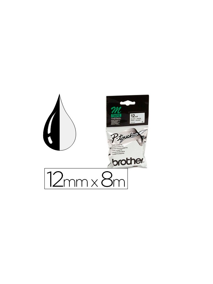 Cinta brother mk-231 blanco-negro 12mm longitud 8 mt Cinta brother mk-231 blanco-negro 12mm longitud 8 mt