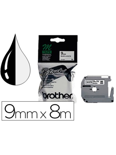Cinta brother mk-221 blanco-negro 9mm longitud 8 mt