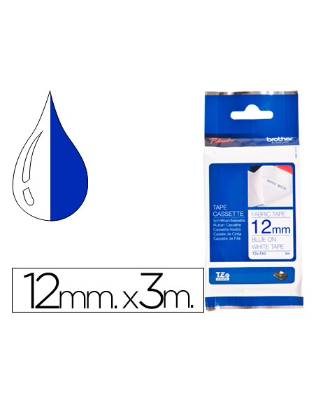 Cinta brother tzefa3 textil texto azul sobre fondo blanco 12 mm longitud 3 mt